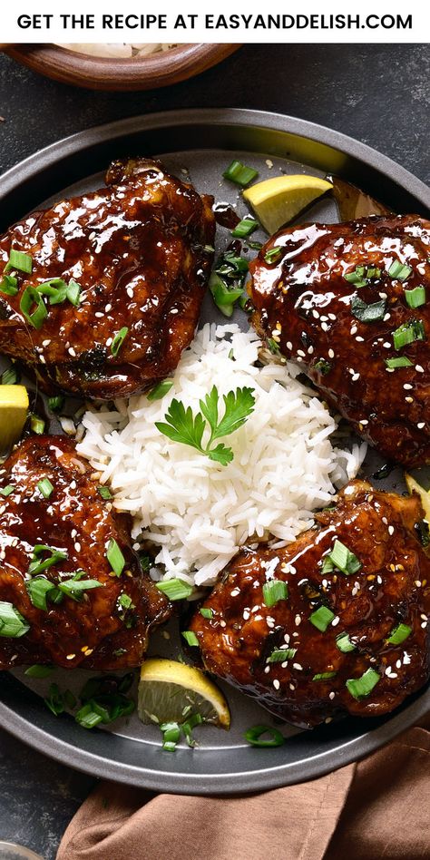 Honey Soy Baked Chicken is a good one for busy weeknights and lazy Sundays. Just mix up a simple honey-soy-garlic sauce, pour it over chicken and bake in the oven. It comes a sweet, salty, sticky chicken dinner – just the sort of flavours everybody loves! #chickenrecipes #baking #asianrecipes #dinnerrecipes Honey Soy Baked Chicken, Honey Soy Sauce Chicken, Honey Soy Chicken Thighs, Asian Chicken Thighs, Chicken Thighs In Oven, Soy Garlic Chicken, Honey Soy Chicken, Soy Sauce Chicken, Quick Pasta Recipes