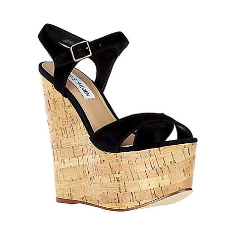 Shop Bouncerr Cork Platform Wedges From Steve Madden Black Ripped Jeans Outfit, Steve Madden Wedge Sandals, High Heels Classy, Platform Wedges Shoes, Shoes Heels Wedges, Wedge Heel Sandals, Steve Madden Shoes, Platform Wedges, Platform Heels