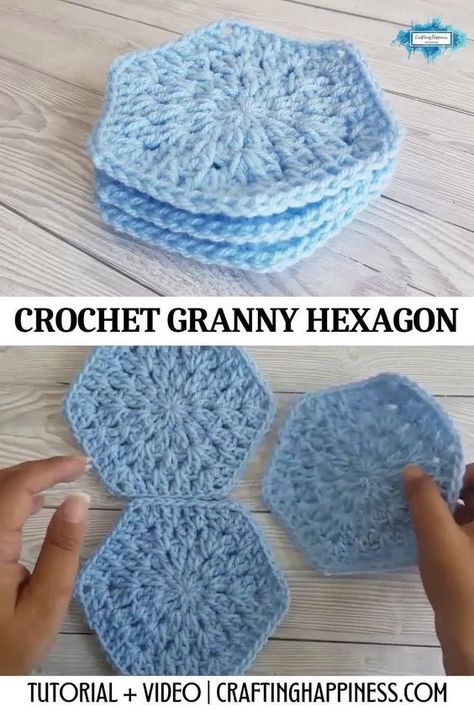 How to crochet granny hexagon, free crochet pattern and tutorial great for beginners. Learn crochet with the tutorial from Crafting Happiness. Crochet Swirl Hexagon Pattern, Granny Hexagon Diagram, Granny Square Blanket Hexagon, Granny Pentagon Crochet, Granny Hexagon Sweater, Hexagonal Granny Square, Hexagon Granny Square Pattern, Crochet Hexagon Pattern, Hexagon Granny Square