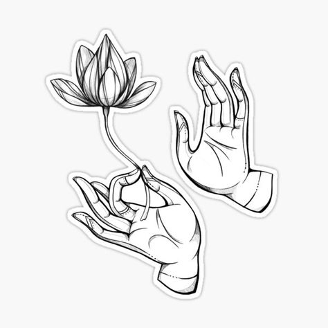 Hand Holding Lotus Tattoo, Mudra Tattoo Hands, Mudra Hand Tattoo, Mudra Tattoo, Yoga Sketch, Two Hands Tattoo, Buddha Flower, Hand Mudras, Lotus Logo