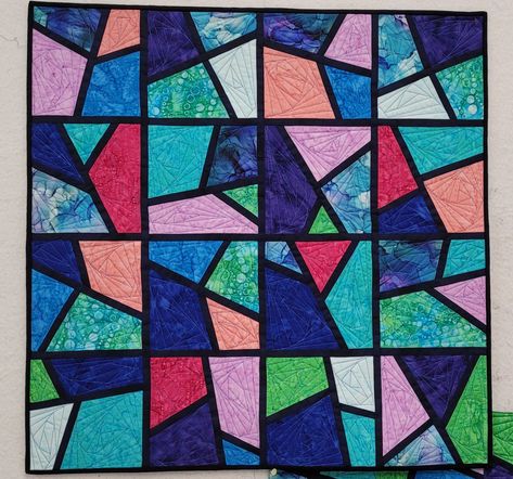 Stained Glass Quilt Technique Stained Glass Window Quilt Patterns Free, Stained Glass Quilt Patterns Free, Stained Glass Quilt Patterns, Stained Glass Quilts, Window Quilt, Quilt Panels, Stained Glass Quilt, Chalk Pencil, Quilt Sewing Patterns