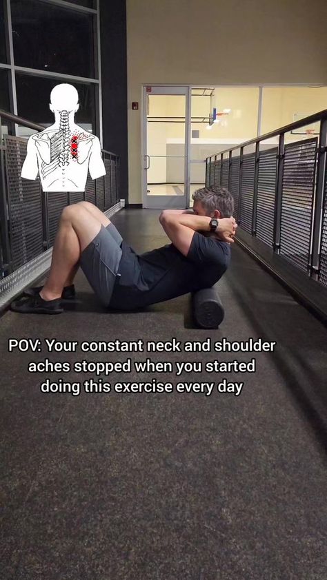 ⁉️ Achy Neck and Shoulders? ✅ Try this out! 🎯 Keys: 🔹 Support your neck with your hands 🔹 If this hurts your lower back, keep your abs/core tight so that your lower back doesn't arch 🔹 Let your head fall as far back as if comfortable (limit the movement if it's too much to start) 🚨 If you don't have a foam roller, use a rolled up towel or a few small pillows! (sometimes this is more comfortable anyway!) 📍 Hold for 2-5 seconds per rep, for 10-20 reps, and perform 1-2 sets, at least 1x/day b Rhomboid Stretch, Rhomboid Exercises, Neck And Shoulder Exercises, Foam Roller Exercises, Upper Back Pain, Everyday Workout, Neck And Shoulder Pain, Exercise & Fitness Equipment, At Home Exercises