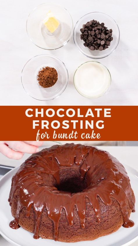 Chocolate Frosting for Bundt Cake Frosting For Bundt Cake, Bundt Cake Frosting Recipe, Easy Chocolate Buttercream, Sunday Desserts, Bundt Cake Glaze, Chocolate Buttercream Cake, Cake Glaze, Chocolate Buttercream Icing, Homemade Vanilla Cake