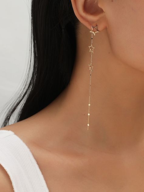 Star Earrings Dangle, Gold Star Earrings, Star Decor, Fancy Jewelry Necklace, Long Drop Earrings, Classy Jewelry, Fancy Jewellery, Star Jewelry, Fancy Jewelry