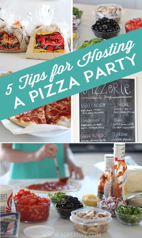 Party Salad Ideas, Pizza Party Side Dishes, Personal Pizza Party, Oven Appetizers, Simple Party Food Ideas, Pizza Party Menu, Pizza Night Party, Pizza Bar Party, Homemade Pizza Party