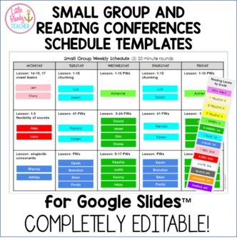 Digital Small Group and Reading Conferences Schedule Template

This Google Slides template is perfect for organizing your small group and reading conferences. It includes everything you need, from a schedule to student information. Download it today and get Guided Reading Schedule, Small Group Schedule Template, Small Group Rotation Schedule, Student Schedule Template, Small Group Organization, Kindergarten Small Groups, Classroom Schedule, Small Group Reading, Reading Specialist