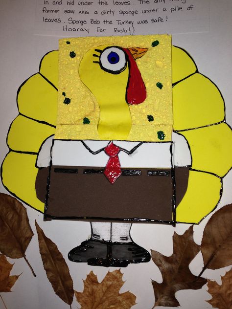 Disguise the turkey "sponge bob" Spongebob Turkey In Disguise, Disguise A Turkey Ideas Kids, Turkey Art Projects, Disguise Turkey, Disguise A Turkey, Turkey Disguise Project, Turkey Ideas, Turkey Project, Turkey Dress