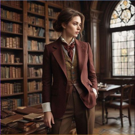 Edwardian Dark Academia, Uniforms Dark Academia, Dark Librarian Style, Fantasy Dark Academia Outfits, Work Uniform Aesthetic, History Professor Outfit, Soft Autumn Office Outfits, Vintage Explorer Outfit, Bookcore Outfit