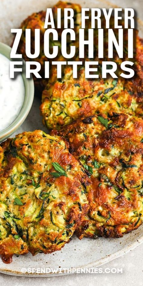 Air Fryer Zucchini Fritters, Air Fryer Zucchini, Zucchini Patties, Zucchini Fritters Recipe, Zucchini Pancakes, Simple Pantry, Air Fryer Recipe, Healthy Zucchini, Seasoned Bread Crumbs