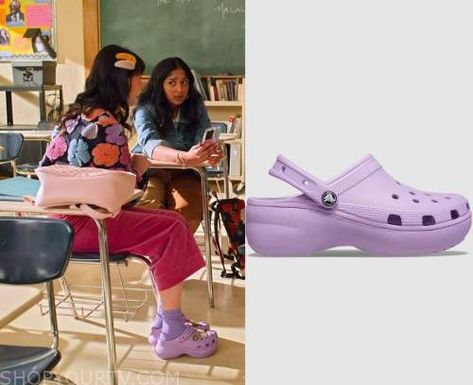 Purple Crocs Outfit, Never Have I Ever Outfits, Purple Crocs, Clog Crocs, Crocs Outfit, Where To Buy Clothes, Never Have I Ever, Beautiful Prom Dresses, Fashion Tv