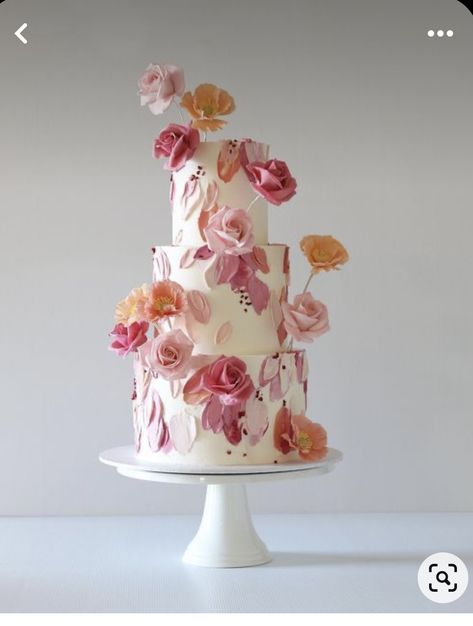 Small Colorful Wedding Cake, Petals And Prosecco Cake, Pink Flower Wedding Cake, Modern Cake Ideas, Wedding Floral Cake, Cake Designs With Flowers, Floral Bridal Shower Cake, Fun Wedding Cakes, Floral Cake Ideas