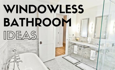 Looking for ways to lighten up a windowless bathroom? We have the best ideas and tips that will transform your bathroom into a pleasant and relaxing space! Bathrooms With No Windows, Windowless Bathroom, Half Bathroom Decor, Basement Guest Rooms, Beach House Bathroom, Moore House, Adorable Home, Colorful Shower Curtain, House Bathrooms