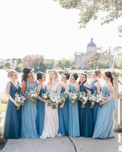 Wedding Theme Color Schemes, Light Blue Bridesmaid Dresses, Bridal Party Outfit, Light Blue Wedding, Celestial Wedding, Blue Themed Wedding, Bridesmaid Dress Colors, Dream Wedding Ideas Dresses, Blue Bridesmaid Dresses