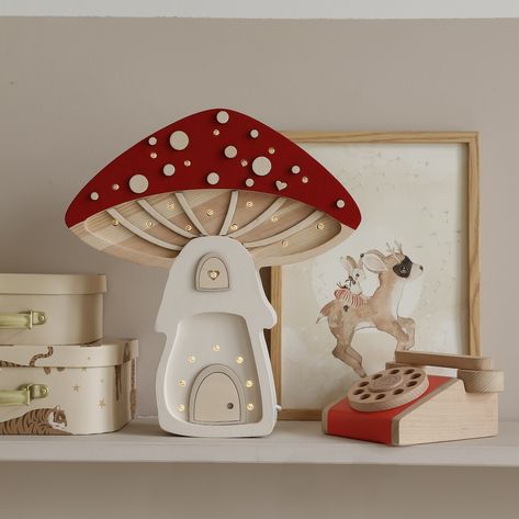 Little Lights Mushroom House | Fairy Toadstool 🍄💫 Absolutely loving this whimsical kids’ room decor! 🧸✨ The mushroom-shaped lamp and cute animal art prints add such a magical touch. 🌟 The handmade wooden toys and eco-friendly materials are perfect for creating a cozy and safe environment for your little ones. 🌱 #KidsRoomDecor #NurseryDecor #WoodenToys #MushroomLamp #CuteAnimalArt #ScandinavianDesign #EcoFriendlyToys #ChildrenRoomInspiration #KidsRoomInspo #HandmadeToys #WoodenLamp #KidsFur... Fairy Toadstool, Alphabet Toys, Childrens Night Light, Toy Wagon, Montessori Art, House Lamp, Easel Painting, Playroom Wall Decor, Bedtime Reading