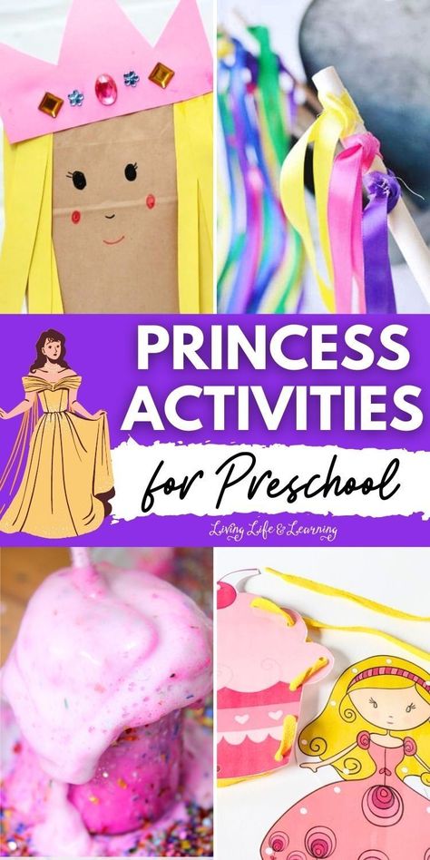 Get ready for some magical princess-inspired fun with these delightful   Princess Activities for Preschool! From dress-up to crafts, these   creative homeschool ideas are perfect for inspiring creativity and   imagination in young children. So why not embark on a fairy tale   adventure with your little ones today? Preschool Princess Crafts, Princess Speech Therapy Activities, Princess Party Activities Games, Princess Sensory Play, Princess Diy Crafts, Fairytale Kindergarten Activities, Knights And Princesses Preschool Theme, Fairy Tale Activities For Toddlers, Fairytale Week Preschool