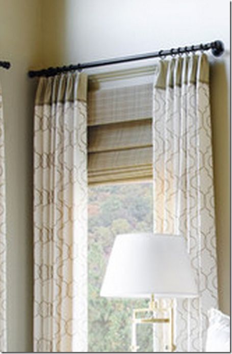 draperies with top accent band #drapes #curtains Drapes With Banding, Window Next To Wall Curtain, Curtain Rods For Windows Close To Wall, Curtains For Windows Close To Wall, Window Close To Wall, Window Close To Wall Curtains, Bunker Bedroom, Hang Curtains From Ceiling, Window Jewelry