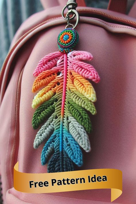 Create a vibrant Rainbow Feather Macramé Keychain with this simple DIY craft. Perfect for adding a colorful touch to your accessories! Macrame Keychain Diy, Rainbow Feather, Rainbow Diy, Rainbow Macrame, Rainbow Keychain, Macrame Rainbow, Trendy Diy, Macrame Keychain, Diy Plant Hanger