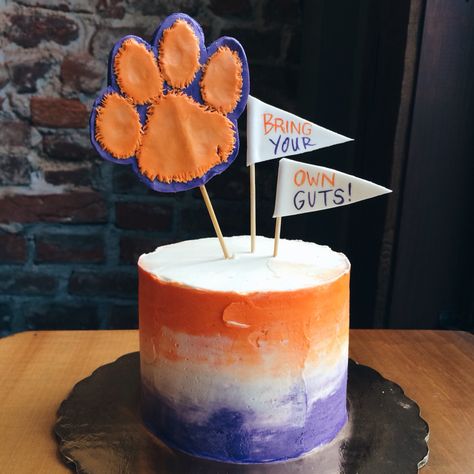 Clemson Birthday Cake, Clemson Graduation Cakes, Clemson Cake Ideas, Clemson Birthday, Clemson Cake, Gameday Desserts, Clemson Party, Clemson Stadium, Guy Cakes