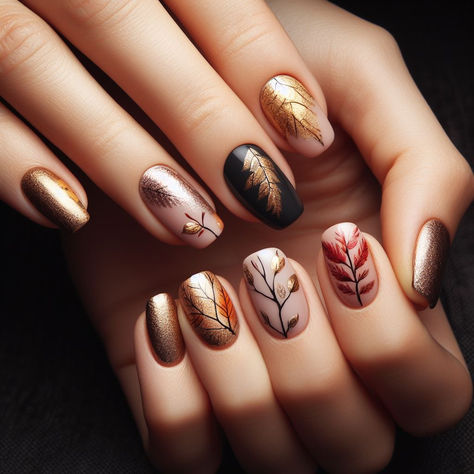 Thanksgiving Nail Designs Fall Autumn, Leaf Nails Design, Leafy Nails, Leaf Nail Design, Fall Leaves Nails, Fall Leaf Nails, Nail Design For Fall, Thanksgiving Nails Design Fall, Leaf Nails