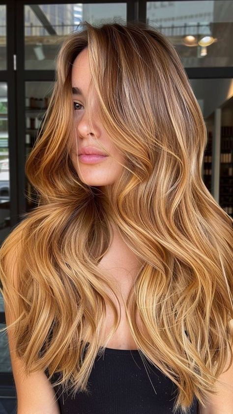 Golden Blonde Hair Balayage Brunettes, Golden Bronze Balayage, Light Brown Hair With Honey Highlights Golden Blonde, Golden Blonde Dark Roots, Warm Honey Hair, Toffee Blonde Hair, Honey Ombre Hair, Warm Light Brown Hair Honey Caramel, Warm Tone Hair