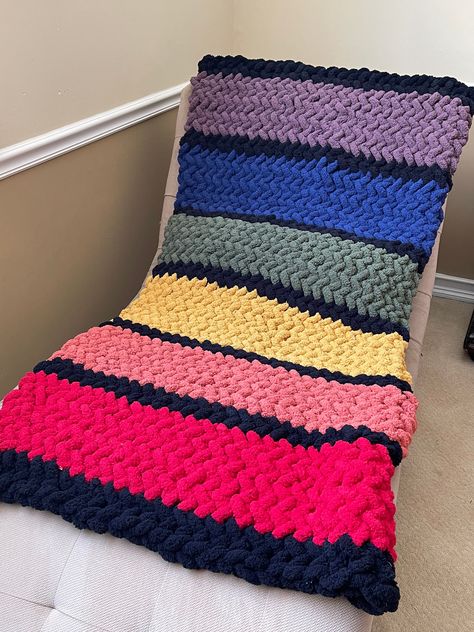 Chunky Chenille Blanket, Pride Blanket, Knitted Rainbow, Zigzag Stitch, Chenille Blanket, Rainbow Blanket, Lesbian Flag, Chunky Blanket, Chunky Knit Blanket