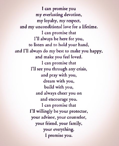 "I Promise You" wedding vows. Promise To Husband Quotes, Wedding Vowels To Wife, Promise Vows Future Husband, Christian Wedding Vows To Wife, Promise Ring Vows For Him, Wedding Vows That Make You Cry To Wife, Country Wedding Vows, His And Hers Vows, My Promise To You Boyfriend