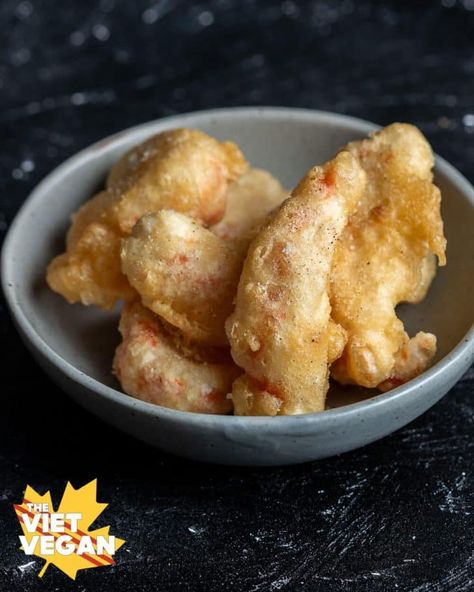 Vegan Tempura - The Viet Vegan Vegan Tempura, Recipes Vietnamese, Vegan Shrimp, Vegan Japanese, Vegan Asian Recipes, Tempura Batter, Sweet Potato Slices, Batter Recipe, Tofu Dishes