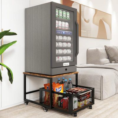 Each product is the result of our meticulous design, combining beauty and practicality to give users a different experience. | 17 Stories Aaniyah 20" Mini Fridge Stand w / Large Capicity Storage Sturdy Refrigerator Table Wood / Wire / Metal in Brown | 16.9 H x 19.7 W x 23.6 D in | Wayfair Fridge Stand, Refrigerator Stand, Mini Fridge Stand, Appliance Storage, Kitchen Appliance Storage, Kettle And Toaster Set, Compact Fridge, Basket Small, Beverage Refrigerator