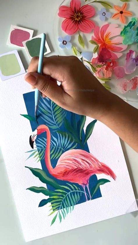 Painting On Canvas For Beginners, Flamingo Painting, Canvas For Beginners, Canvas Painting Ideas, Abstract Art Painting Diy, Canvas Painting Designs, Painting Art Lesson, Small Canvas Art, Watercolor Art Lessons