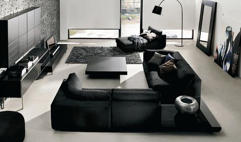 Black furniture - minimalist design Black And White Living Room Decor, Minimalist Dekor, Black Furniture Living Room, White Living Room Decor, Furnitur Ruang Keluarga, Black And White Living Room, Minimalist Living Room Design, Contemporary Living Room Furniture, Modern Minimalist Living Room