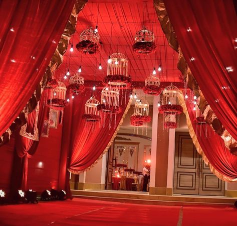 Royal red for your royal wedding! Venu Royal Wedding Decorations, Wedding Setup, Wedding Stage Backdrop, Wedding Hall Decorations, Fun Wedding Decor, Wedding Entrance Decor, Wedding Stage Design, Desi Wedding Decor, Mandap Decor