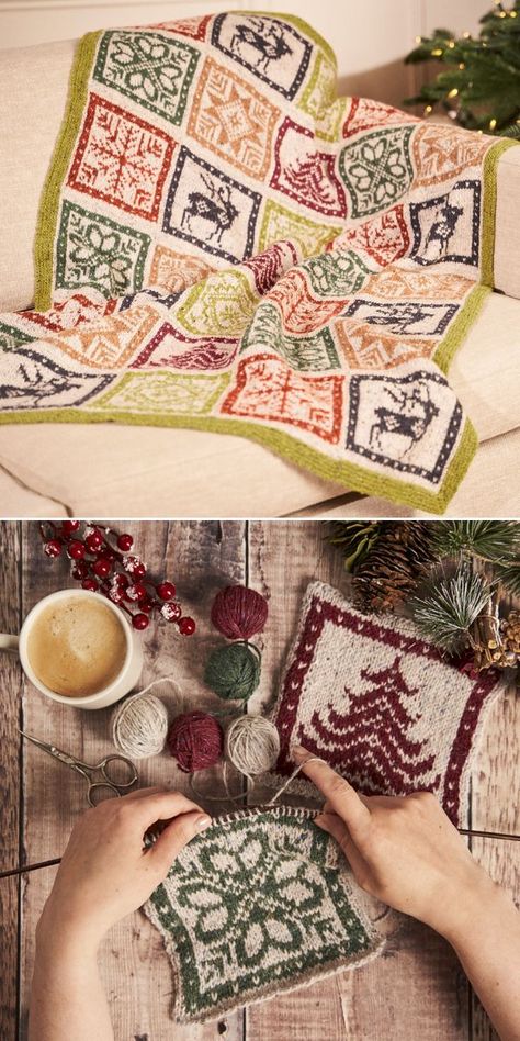 Sampler Blanket Knitting Pattern, Knitted Christmas Blanket, Christmas Tree Crochet Blanket, Crochet Along, Geometric Knitting, Winter Motifs, Knit Afghan Patterns, Advanced Knitting, Knitting Toys