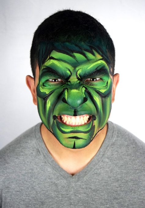 hulk face paint - Google Search Hulk Face Paint, Hulk Face, Superhero Face Painting, Kids Face Paint, Unicorn Makeup, Belly Painting, Glitter Tattoo, Male Face, Tattoo Style