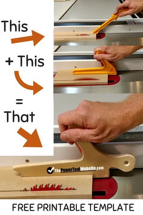 Beginner woodworking projects - be safe and use a table saw push stick. This combo stick / shoe saves space and works on any standard cut with the table saw. Table saw push stick you can make yourself for multi-purpose use and added safety. #woodworkingjigs #tablesaw #pushsticks #woodshop #woodworking #thepowertoolwebsite Table Saw Push Stick, Table Saw Table, Push Stick, Table Saw Jigs, Saw Table, Woodworking For Beginners, Woodworking For Kids, Woodworking Table, Diy Holz