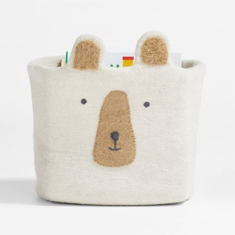 Bear Felt Kids Shelf Storage Bin | Crate & Kids Kids Shelf, Kids Storage Bins, Animal Head Wall Decor, Felt Kids, Felt Storage, Animal Head Wall, Baby Nursery Inspiration, Bear Felt, Kids Play Set