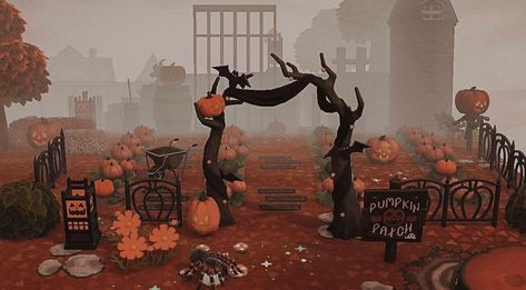 Animal Crossing Designs on Instagram: “This haunted pumpkin patch looks extra spooky with the fog 🌫 (the player TT to early November in the early morning to get the fog!) -…” Acnh Halloween Island Ideas, Pumpkin Patch Pictures, Ac New Leaf, Animals Crossing, Animal Crossing Guide, Animal Crossing Wild World, New Animal Crossing, Spooky Designs, Animal Crossing Game