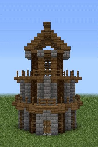 Lookout Tower Minecraft, Minecraft Lookout Tower, Tower Minecraft, Minecraft Medieval House, Minecraft House Plans, Minecraft Medieval, Lookout Tower, Medieval Houses, Minecraft House