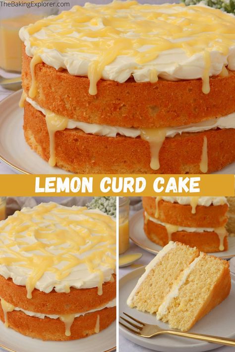 Recipe for Lemon Curd Cake - a two layer sponge cake with lemon curd and lemon zest, filled and topped with mascarpone cream and lemon curd #lemoncurd #lemoncake #thebakingexplorer #easycakerecipe #mascarponecream Recipe For Lemon Curd, Dairy Free Lemon Curd, Cake With Lemon Curd Filling, Cake With Lemon Curd, Curd Cake, Lemon Curd Cake, Curd Filling, Lemon Sponge, Stabilized Whipped Cream