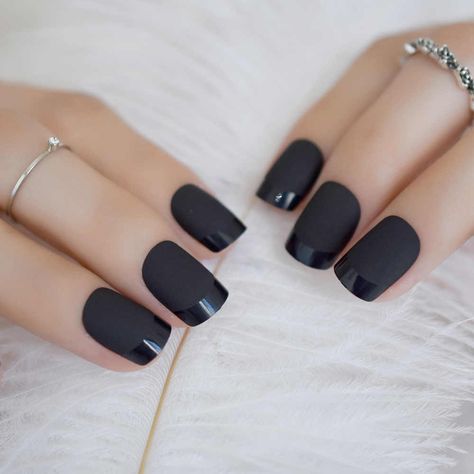 Black Squoval Nails, Matte French Nails, Pink Black Nails, Glitter French Nails, Pink French Nails, Squoval Nails, Black Nail Designs, Nail Designs Glitter, False Nail