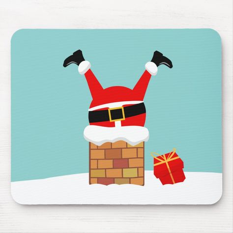 Santa Claus stuck in the chimney on the roof Mouse Pad Color: night. Gender: unisex. Age Group: adult. Night Gender, Santa Chimney, Design Motivation, Christmas 3d, Christmas Painting, Christmas Printable, Christmas Paintings, Desk Mats, Printable Games