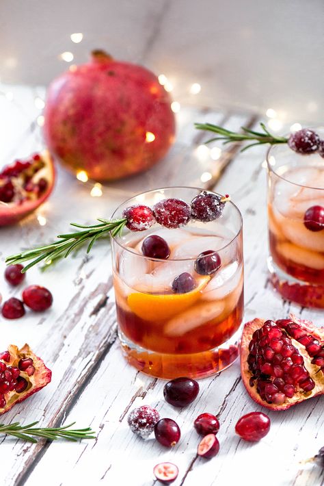 Christmas Old Fashioned Cocktail, Christmas Old Fashioned, Boozy Cocktails, Ohio Christmas, Christmas Nibbles, Pork Crock, Pomegranate Syrup, Elf Party, Christmas Drinks Alcohol Recipes