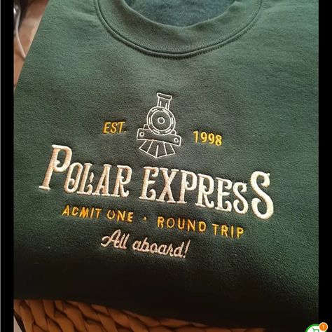 Deep Green Polar Express Themed Embroidery Crew Neck Ribbed Collar, Cuffs & Hem Roomy So Soft Polar Express Christmas, Crewneck Vintage, Christmas Crewneck, Meaningful Art, Polar Express, Embroidery Sweatshirt, Personalized Embroidery, Sweatshirt Christmas, Embroidered Sweatshirt