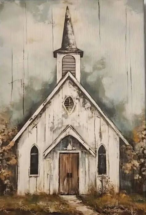 Church Wall Art, Old Country Churches, Church Pictures, Watercolor Architecture, Diy Watercolor Painting, Old Churches, Country Church, Diy Watercolor, Autumn Painting