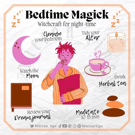 Witch & Wiccan | Lidia Pradas on Instagram: “Do you follow a bedtime routine? My routine helps me sleep better. After a long day, there is nothing better than winding down with some…” Sleep Witchcraft, Dream Altar, Types Of Witchcraft, Shadow Book, Beginner Witch, Pagan Spirituality, Witchy Tips, Witch Rituals, Evening Rituals