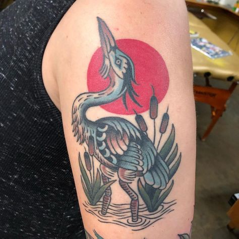 Heron Tattoo, Vintage Tattoo Art, Crane Tattoo, Heron Bird, Traditional Tattoo Art, New School Tattoo, American Traditional Tattoo, Tattoos Gallery, Vintage Tattoo