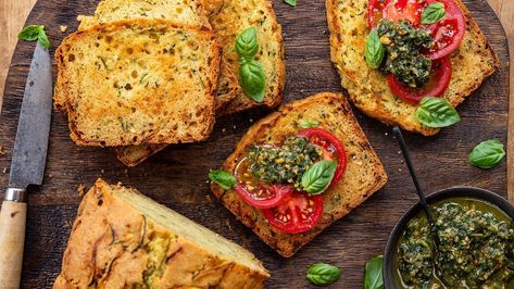 Chilli Bread Recipe, Chilli Bread, Pine Nut Pesto, Pine Nut Recipes, Chilli Oil, Bacon Salad, Pine Nut, Toasted Pine Nuts, Bread Loaf