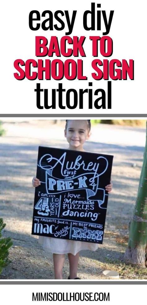 Back to School: Aubrey's First Day of School Sign Tutorial. Celebrate your little ones big milestones with a fun and easy to create chalkboard sign. I'm sharing this quick and simple tutorial. Be sure to check out all our craft tutorials ans DIY ideas. #diy #backtoschool #school #kids #chalk #chalkboard #sign #homeschool #homeschoolideas #firstdayofschool #firstday #schoolphotos #schoolpictures First Day Of School Board Diy, Diy Back To School Signs, Chalkboard School Signs, Back To School Chalkboard, First Day Of School Chalkboard, Diy Chalkboard Sign, First Day Of School Sign, Diy Back To School, Diy Chalk