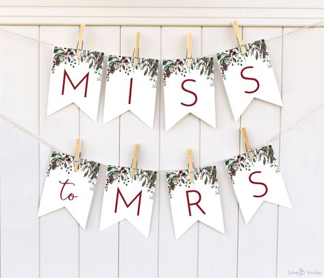 Christmas Bridal Shower Banner Template | Custom Banner | Miss To Mrs Banner | Editable Banner | Winter Greenery Bridal Shower Banner Christmas Bridal Shower Backdrop, Christmas Bridal Shower Table Decorations, January Wedding Shower Ideas, Christmas Bridal Shower Cake, Evergreen Bridal Shower Ideas, Christmas Bridal Shower Games, Christmas Theme Bridal Shower Ideas, Christmas Bridal Shower Decorations, Christmas Themed Bridal Shower Ideas