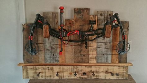 Diy Bow Holder Archery, Compound Bow Holder, Hunting Gear Storage, Deer Hunting Decor, Diy Bow Holder, Bow Rack, Hunting Bow, Bow Storage, Hunting Diy