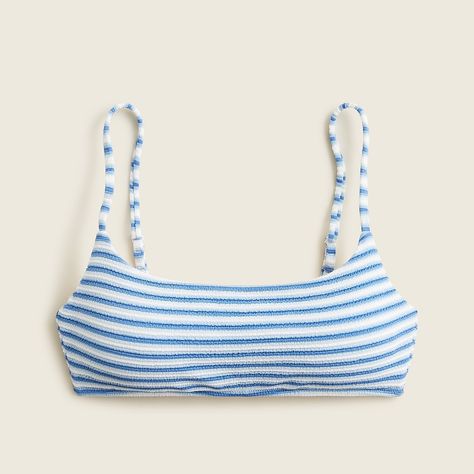 We re-imagined every single suit in our swim collection using over 60 percent recycled materials to help keep waste out of oceans and landfills. This scoopneck top is crafted from a special fabric that incorporates recycled nylon. Simple, comfortable, and sports bra-inspired, this universal style is perfect for all types of beachgoers. We also updated it with a striped jacquard fabric that's equal parts comfy and flattering. Preppy Swimsuit, Triangl Swimwear, Cute Bathing Suits, Cute Preppy Outfits, Summer Swim Suits, Cute Swimsuits, Cute Bikinis, Cheeky Bikinis, Jacquard Fabric